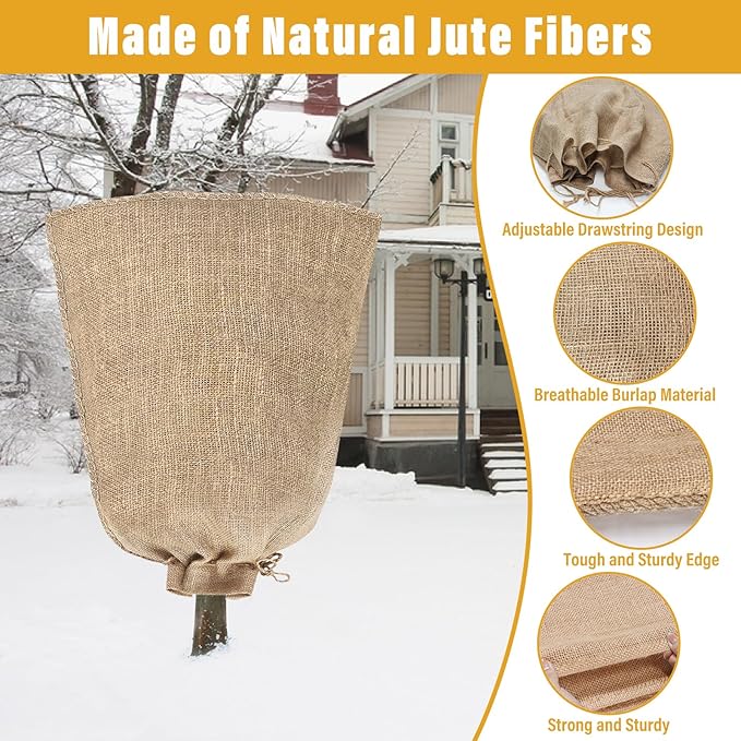 Riare 2 Packs 32 × 40 Inch Burlap Winter Plant Cover Bags with Drawstring- Reusable Large Burlap