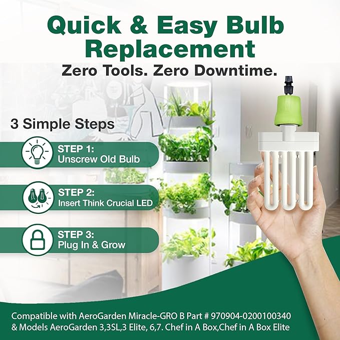 3 Grow Bulbs Compatible with AeroGarden Miracle-GRO B Part # 970904-0200,100340 & Models AeroGarden