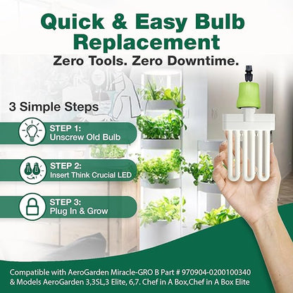 3 Grow Bulbs Compatible with AeroGarden Miracle-GRO B Part # 970904-0200,100340 & Models AeroGarden