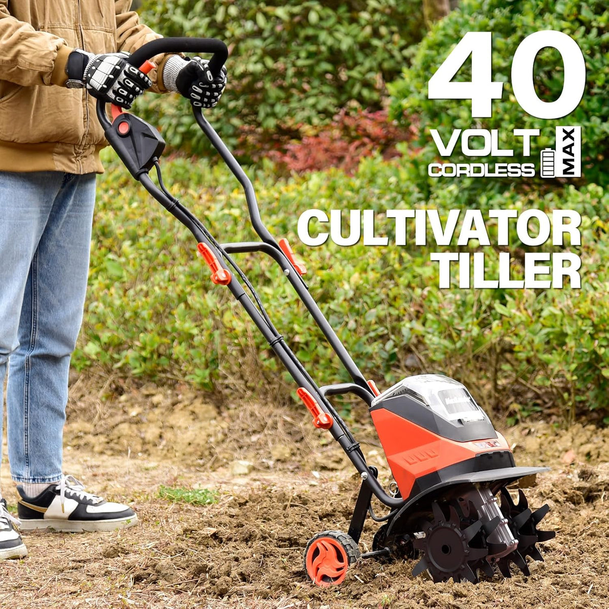MAXLANDER Cordless Tiller Cultivator, 40V 12-Inch Brushless Battery Powered Garden Tiller with 4