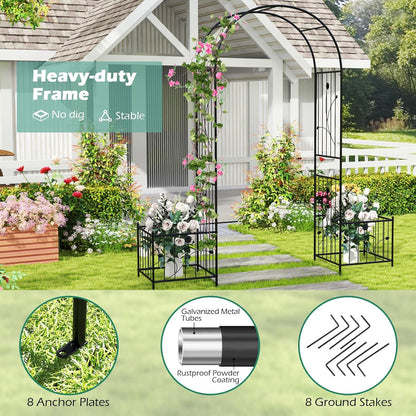 Moccha Garden Arbor with Planters - 86'' Metal Arbor Trellis for Climbing Plants, Ivy, Vines