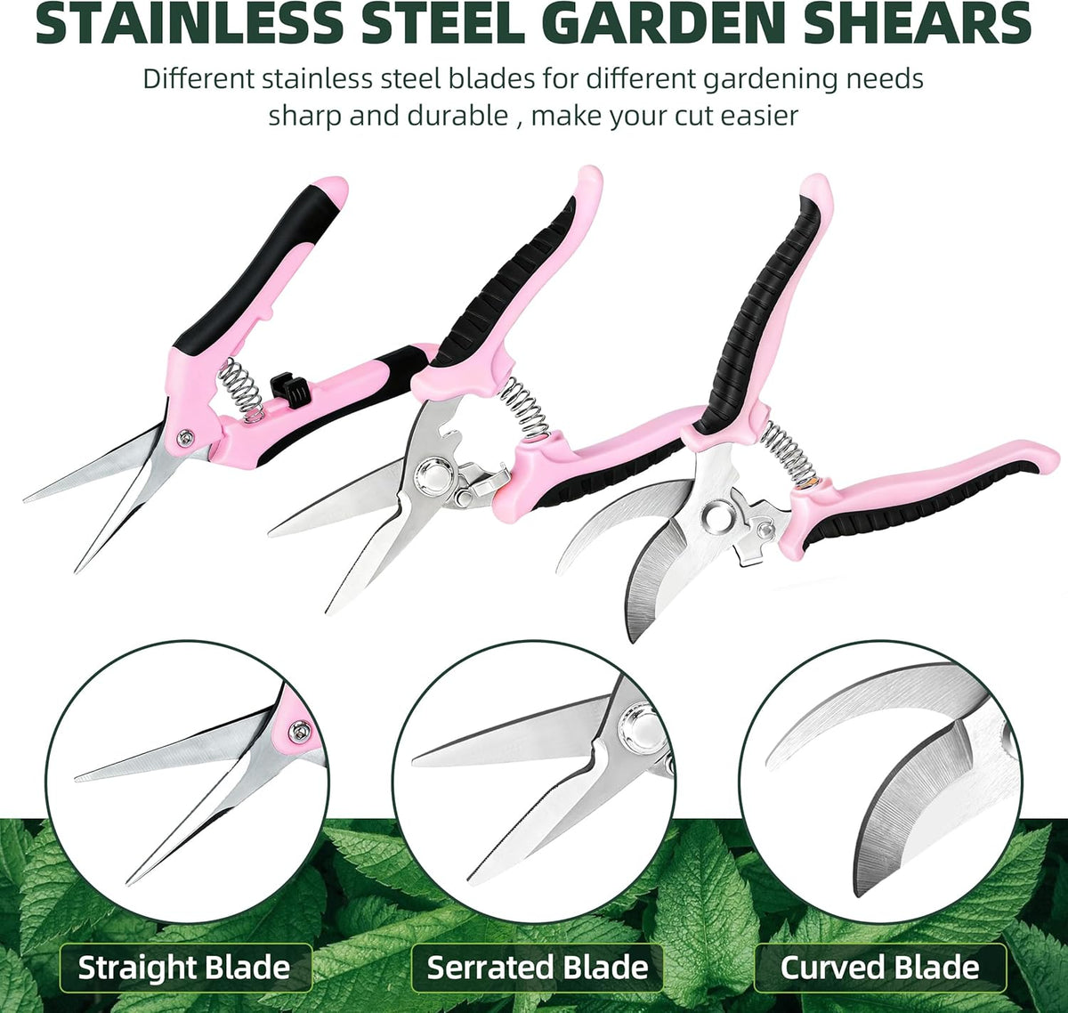 3 Pack Garden Pruning Shears, Stainless Steel Shears, Gardening Shears, Scissors, Garden Clippers