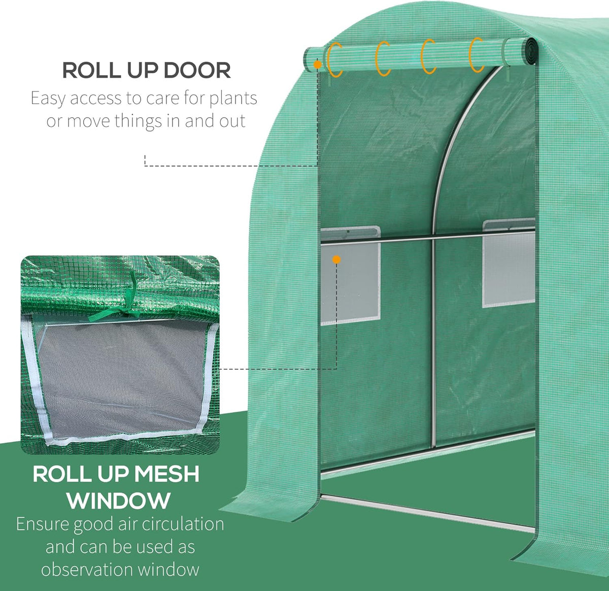 Outsunny 15' x 7' x 6.5' Walk-in Tunnel Hoop Greenhouse, Green House for Outside with PE Cover