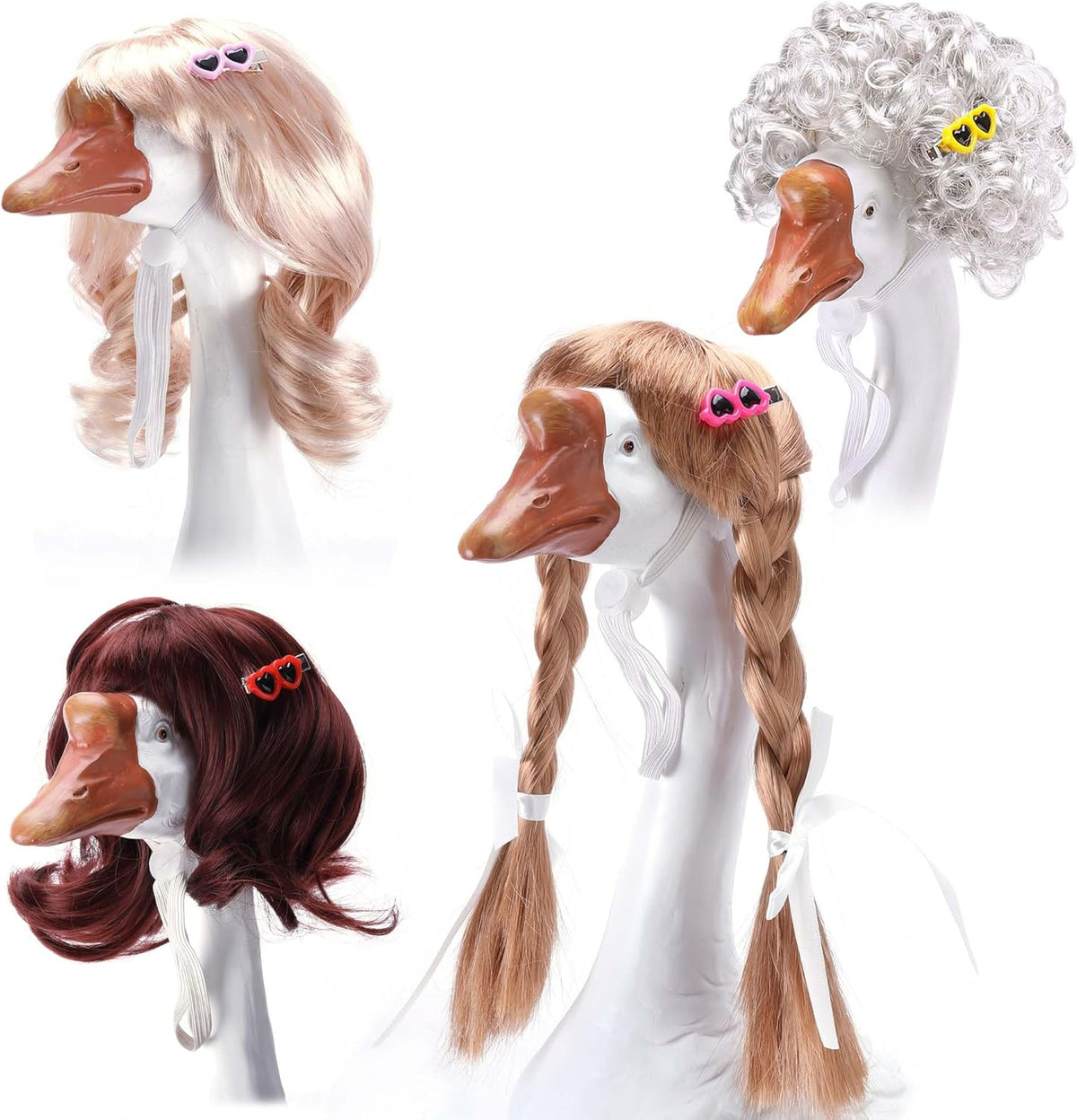 DECOHS 4 Pcs Porch Goose Wigs with Hair Clips, Cute Lawn Goose Statue Braid Wig, Porch Goose