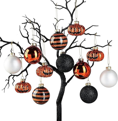 Halloween Tree Ornament Decorations Indoor, 12-Pack Pumpkin Decorative Hanging Ball Ornaments Set