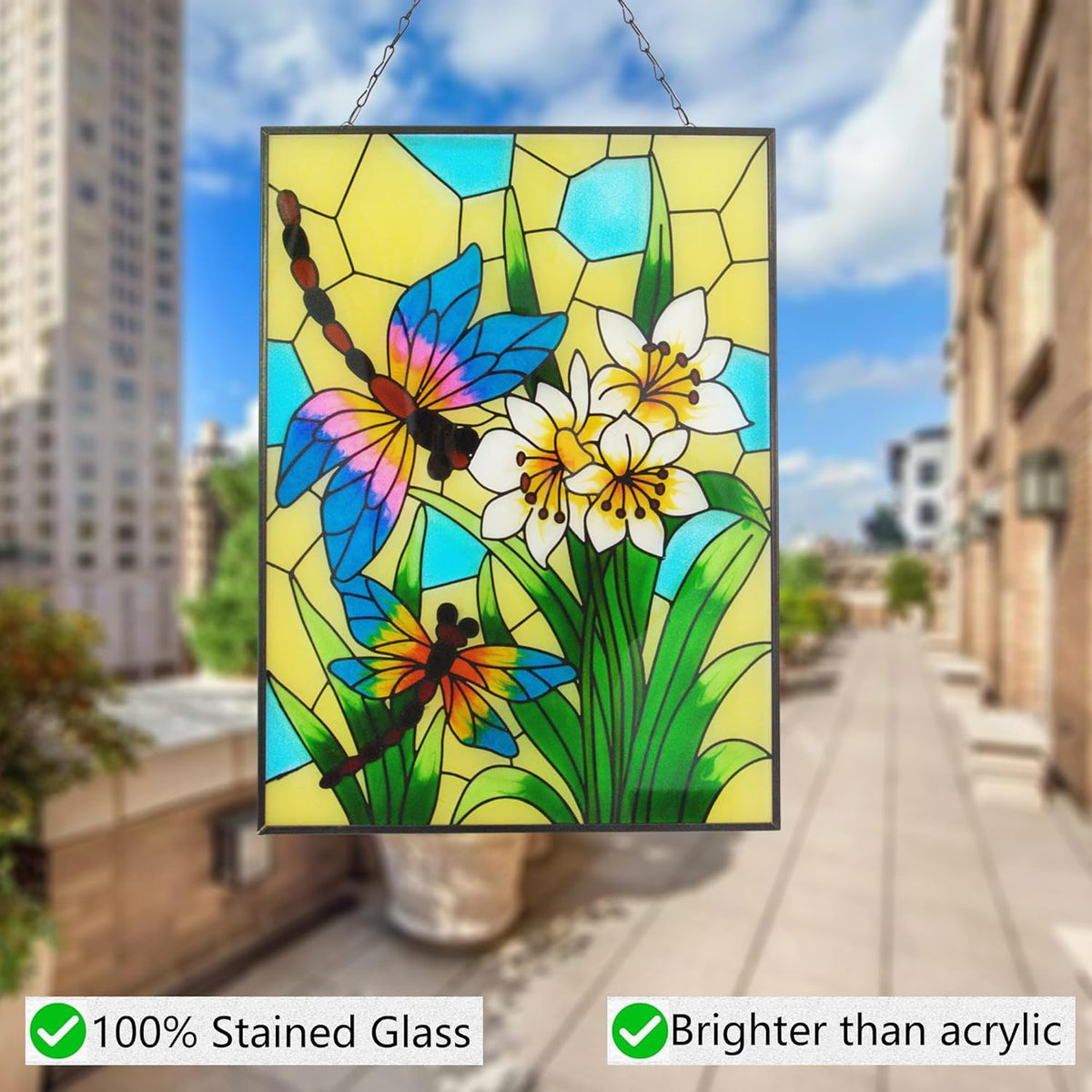 Stained Glass Window Hanging, Dragonfly Glass Art Decor, Sun Catchers Indoor Window, Rectangle
