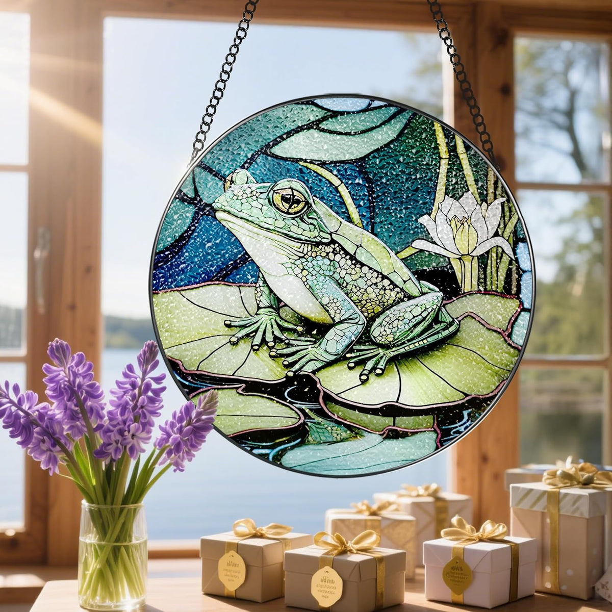 Stained Glass Window Hanging, Stained Glass Suncatcher, Frog Sun Catcher, Window Hanging Decor