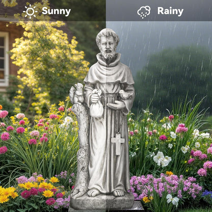 St Francis Garden Statue, Catholic Religious Outdoor Sculpture for Prayer and Meditation, 30.7”