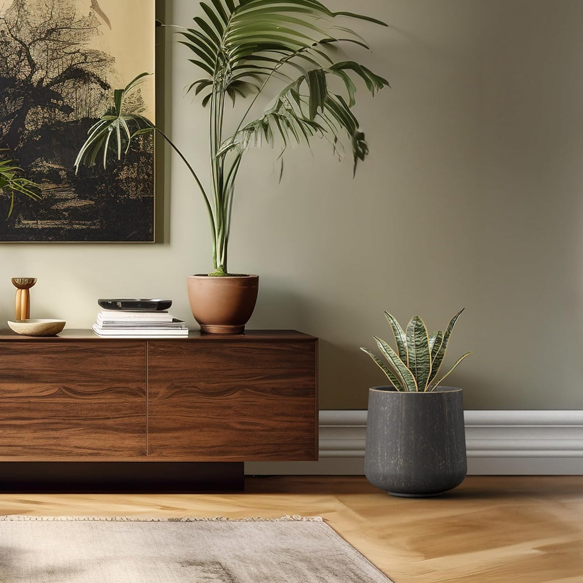 Kante 11.6" Dia Round Concrete Planter, Outdoor Indoor Large Plant Pots Containers with Drainage