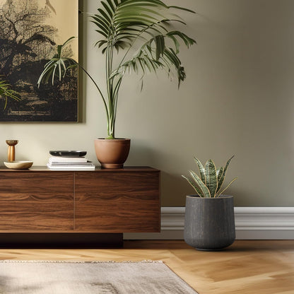Kante 11.6" Dia Round Concrete Planter, Outdoor Indoor Large Plant Pots Containers with Drainage