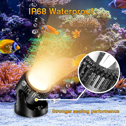 POPOSOAP Pond Lights, 6-in-1 Warm White Underwater Pond Lights, IP68 Waterproof LED Landscape