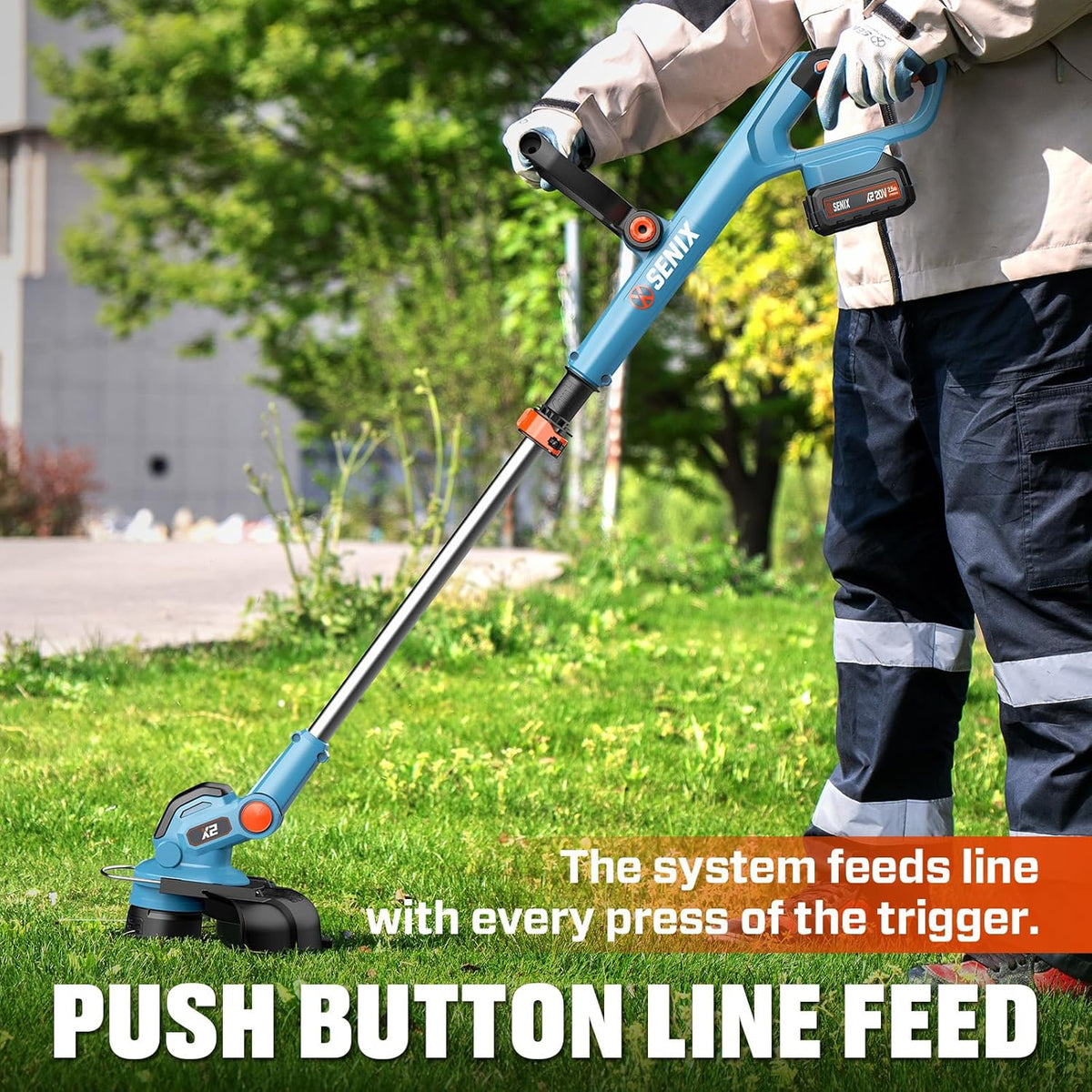 SENIX 20V 12" String Trimmer and Edger, 10'' Plastic Blades Weed Wacker, Telescopic Shaft, w/2.0Ah