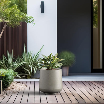 Kante 11.6" Dia Round Concrete Planter, Outdoor Indoor Large Plant Pots Containers with Drainage