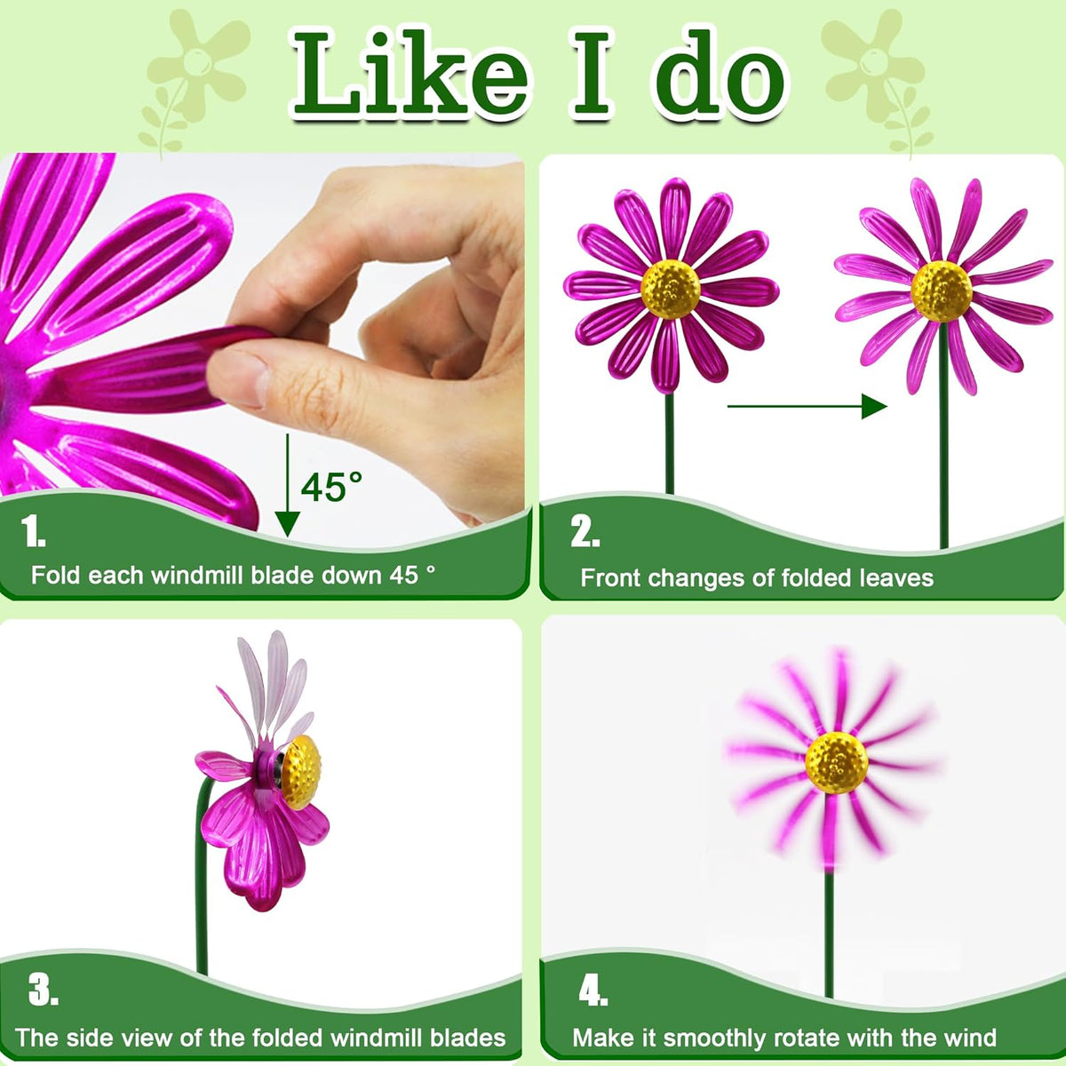 5pcs Wind Spinners Metal Colorful Flowers Garden Stake, Small Daisy Pinwheels, 27" Windmill for