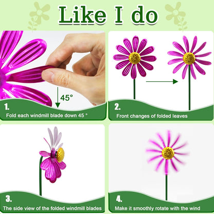 5pcs Wind Spinners Metal Colorful Flowers Garden Stake, Small Daisy Pinwheels, 27" Windmill for