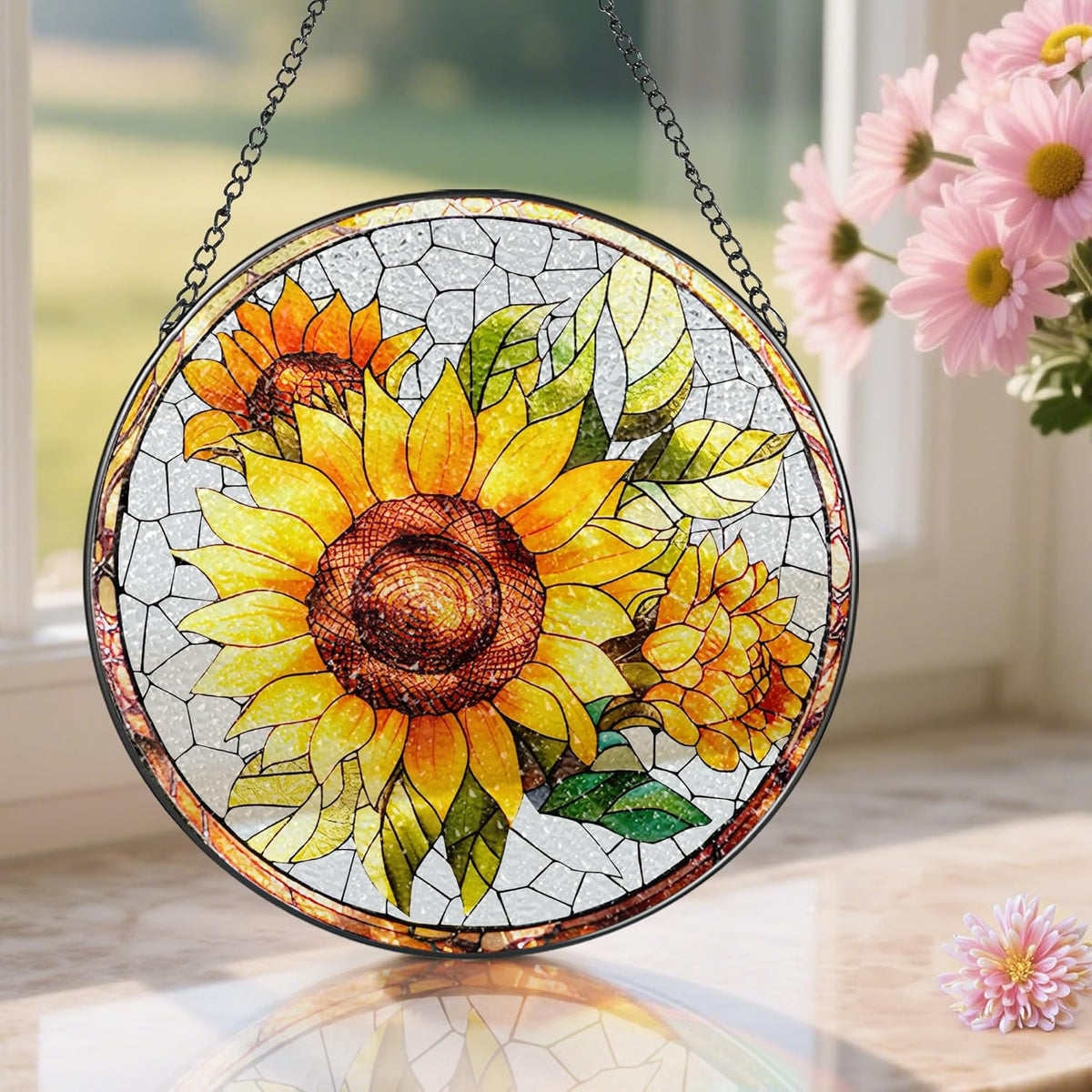 8-Inch Stained Glass Ornament, Stained Glass Window Hanging, Suncatcher Window Hanging, Home Decor