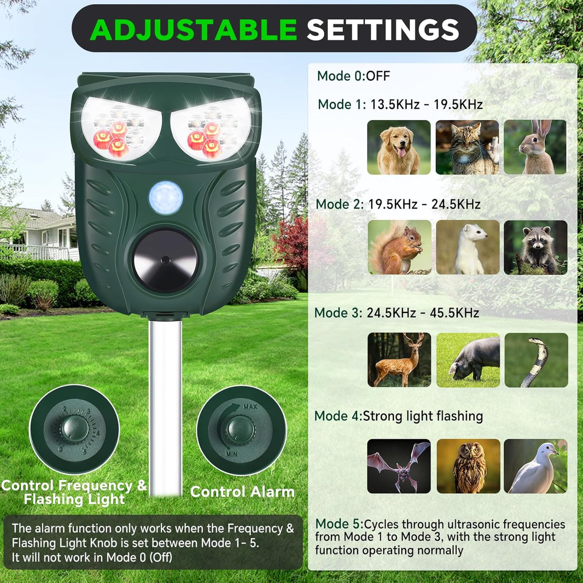 Solar Ultrasonic Animal Repellent Outdoor, Cat Squirrel Raccoon Dog Deer Repellent Device with