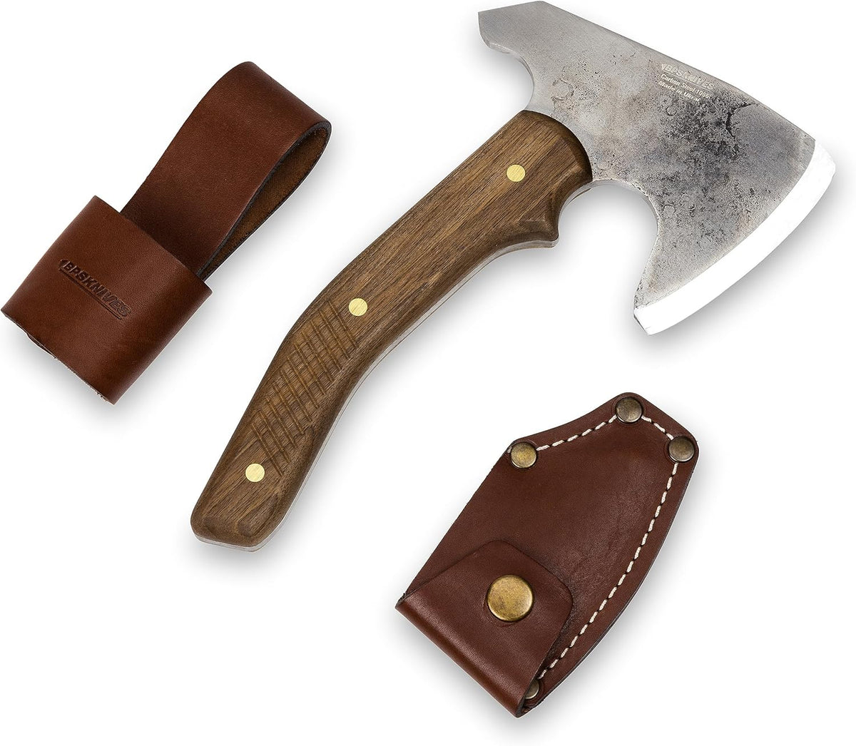 BPS Knives Bushcraft Axe with Leather Sheath - Full Tang Camping Axe - Survival Carbon Steel