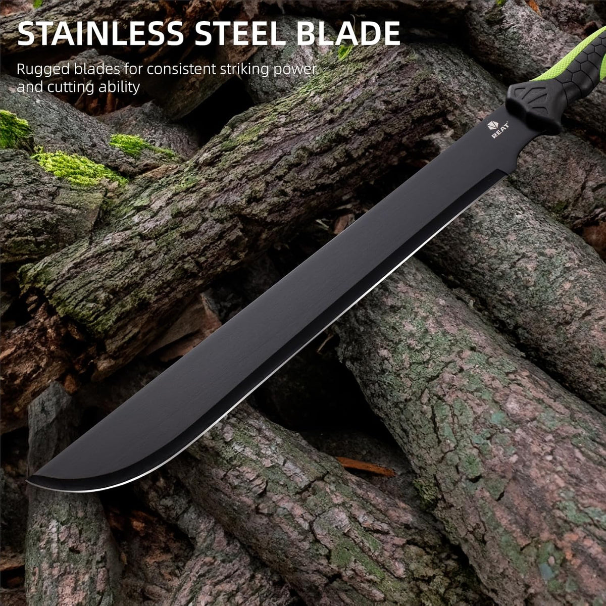 REAT Gardening Heavy Duty Machete,24" Full Tang Machete with Shaeth,Ergonomic No-Slip