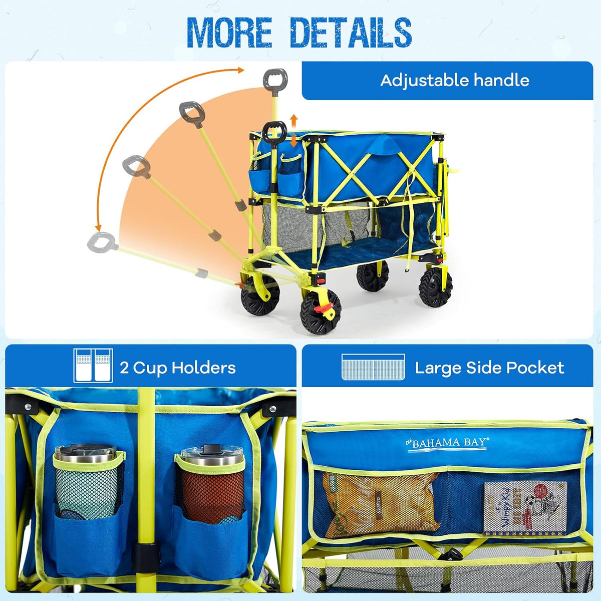 Old Bahama Bay 400L Collapsible Double Decker Beach Wagon with Brakes, Folding Beach Cart with 54"