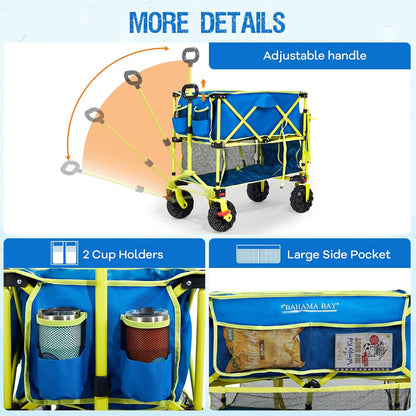 Old Bahama Bay 400L Collapsible Double Decker Beach Wagon with Brakes, Folding Beach Cart with 54"
