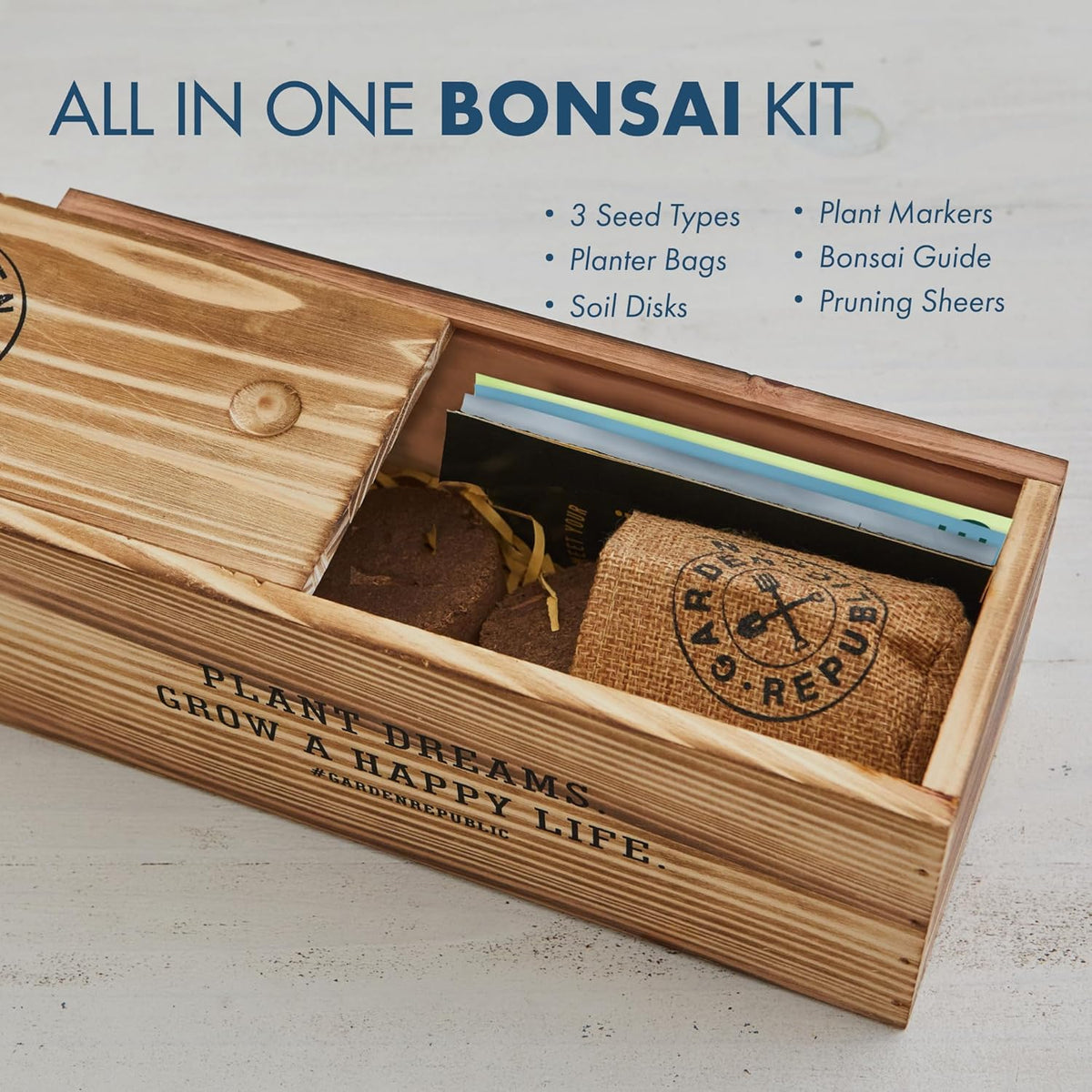 Garden Republic Medium Bonsai Tree Kit, Grow 3 Mini Bonsai Trees, Indoor Plant Growing - Starter