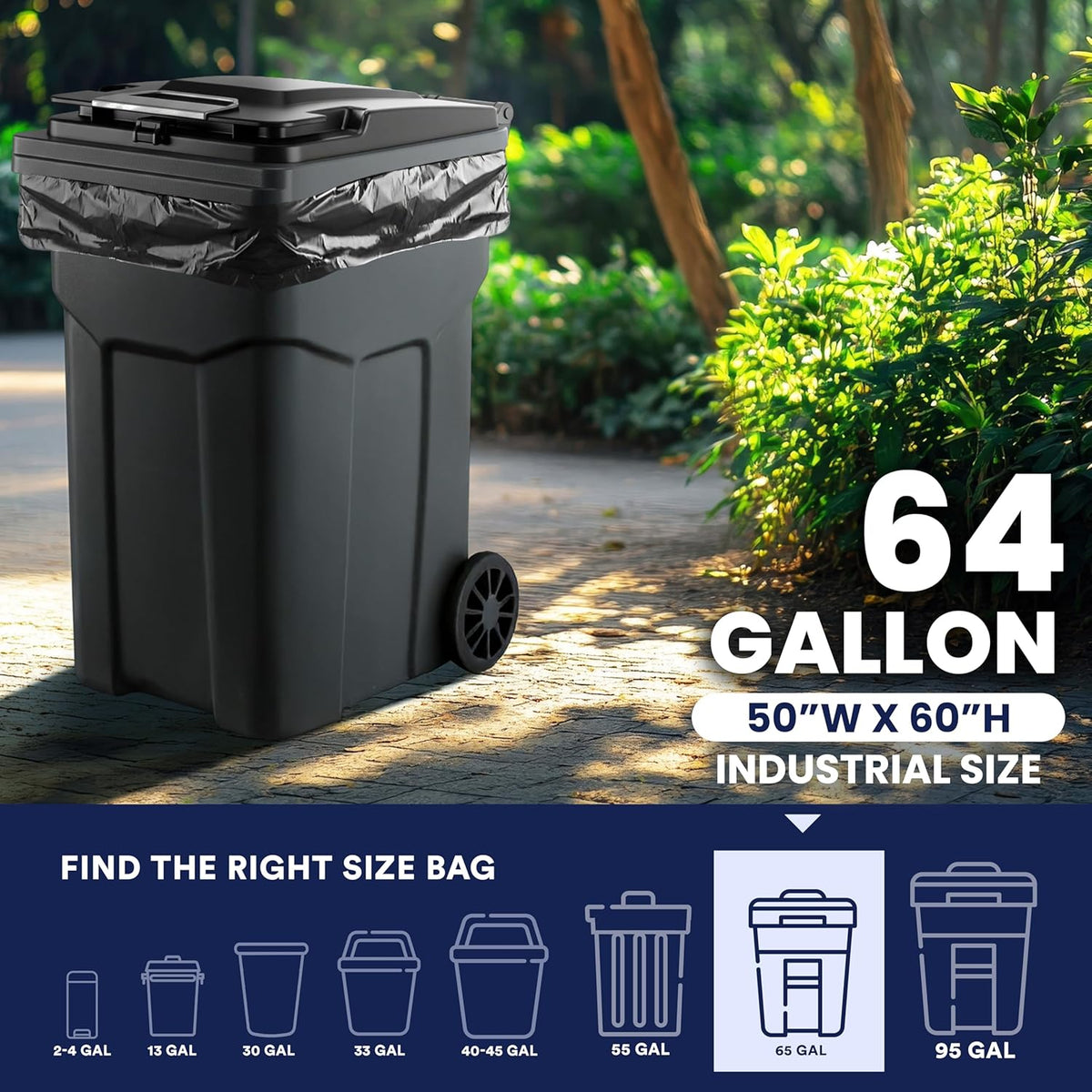 Plasticplace - W65LDBTL2RL 64-65 Gallon Trash Can Liners for Toter │ 2.0 Mil │ Black Heavy Duty