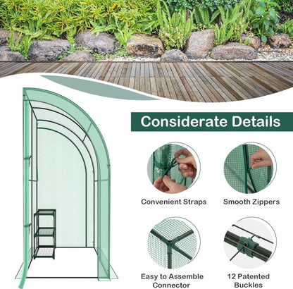 Happygrill Walk-in Greenhouse with 3-Tier Flower Rack, Weatherproof PE Cover & Roll-up Zipper