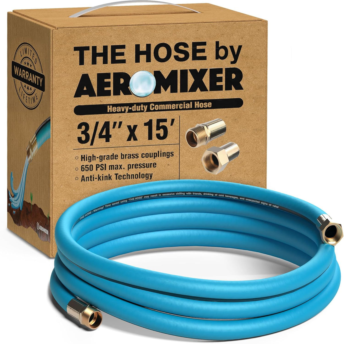 Aeromixer THE HOSE - 3/4 Inch Garden Hose 15 Feet, Kinkless Commercial Garden Hoses, Heavy Duty