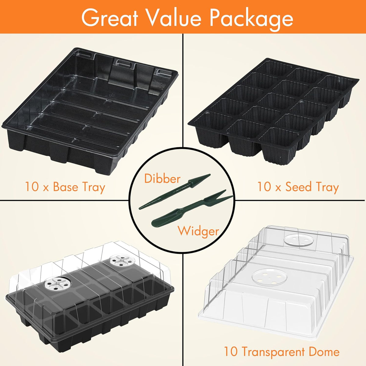 Gardzen 10-Pack Seed Starter Kits, Reusable Plant Germination Trays with Total 150-Cell, Seed