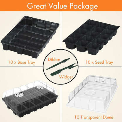 Gardzen 10-Pack Seed Starter Kits, Reusable Plant Germination Trays with Total 150-Cell, Seed