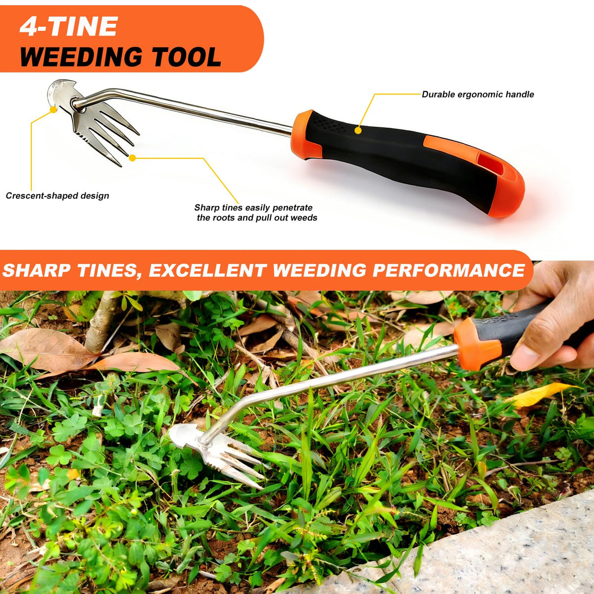 3 in 1 Garden Weeding Tool Set – Manganese Steel Weed Puller, Crack & Crevice Weeder, Ergonomic