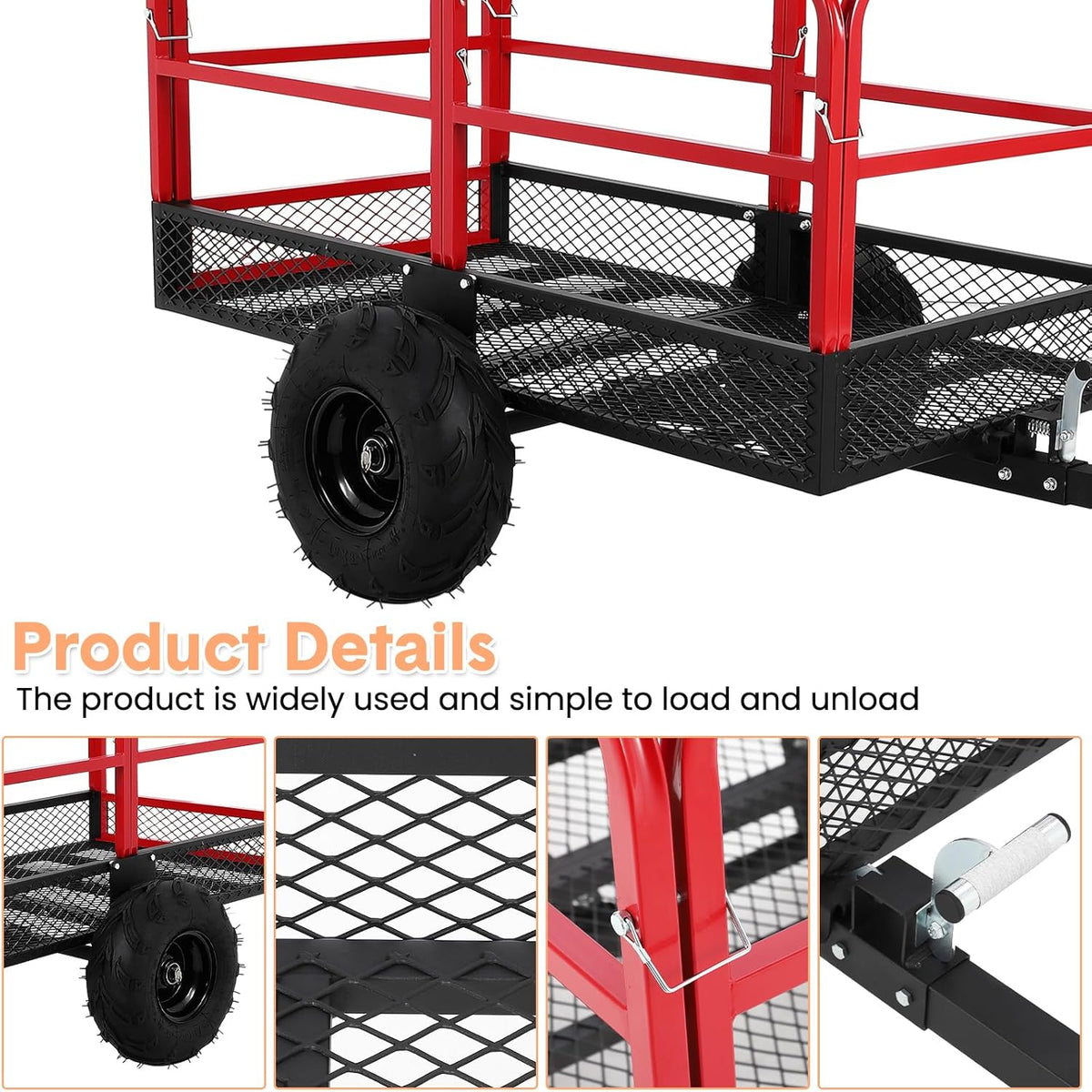 Garvee ATV Trailer Garden Dump Cart Tow Behind, 1500 LBS 22 Cubic Feet Heavy Duty Steel Pull Behind