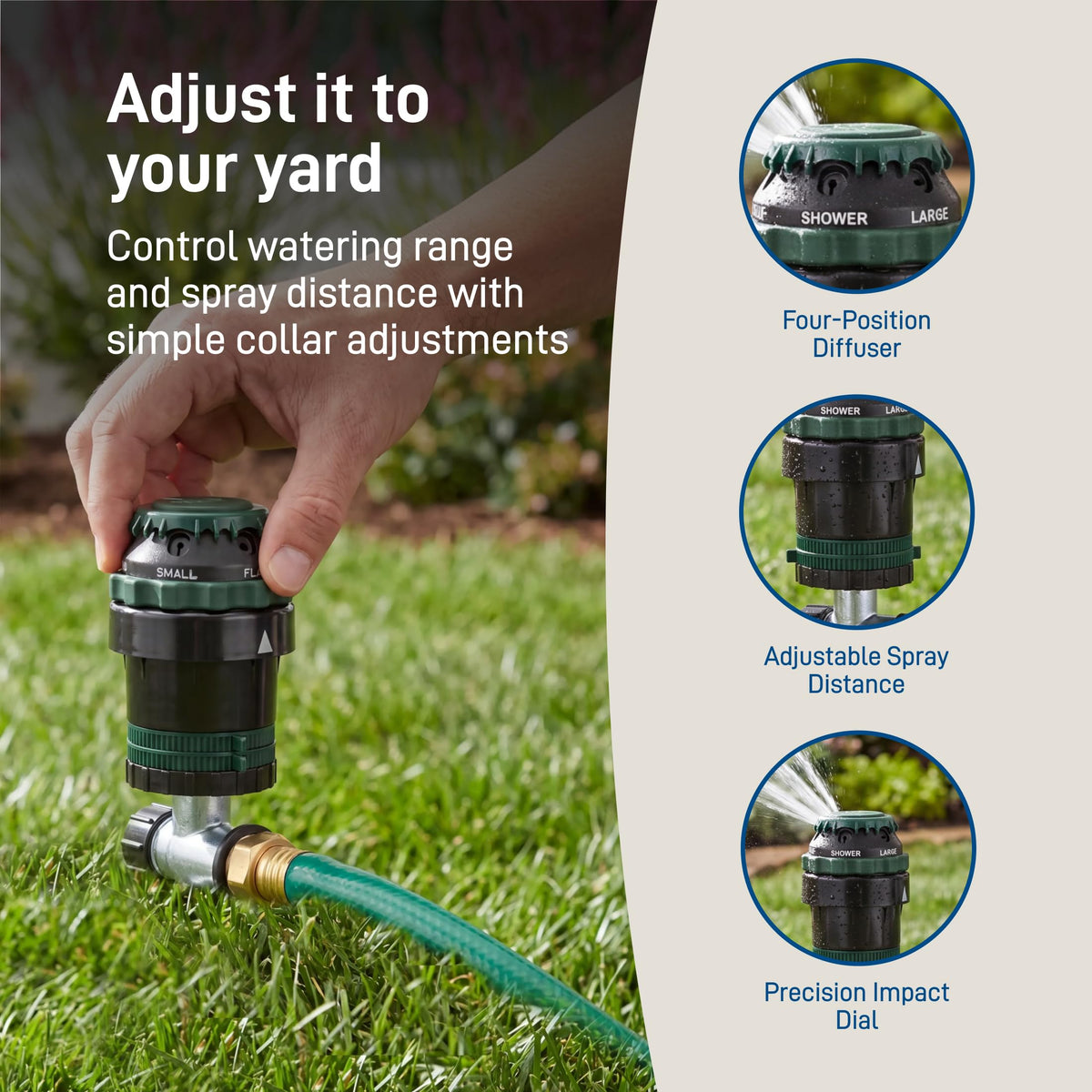 Orbit H2O-Six Gear-Drive Sprinkler on Metal T-Spike - Customizable Lawn Watering Coverage