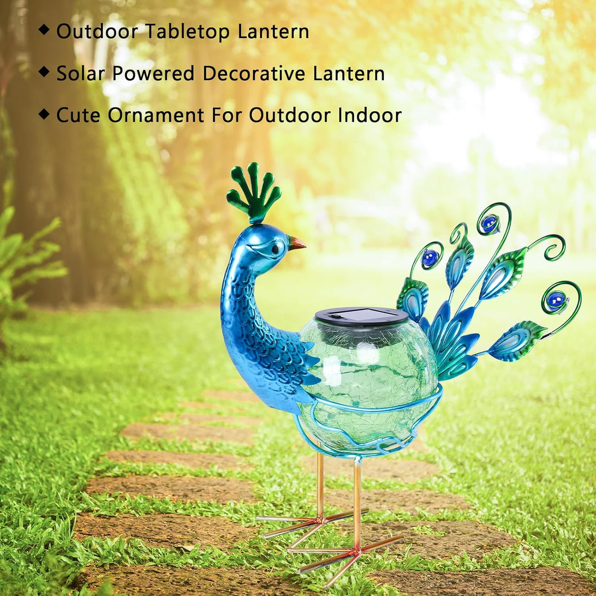 Solar Lantern Outdoor Decorative Waterproof LED Solar Lights Peacock Tabletop Lamp for Outdoor