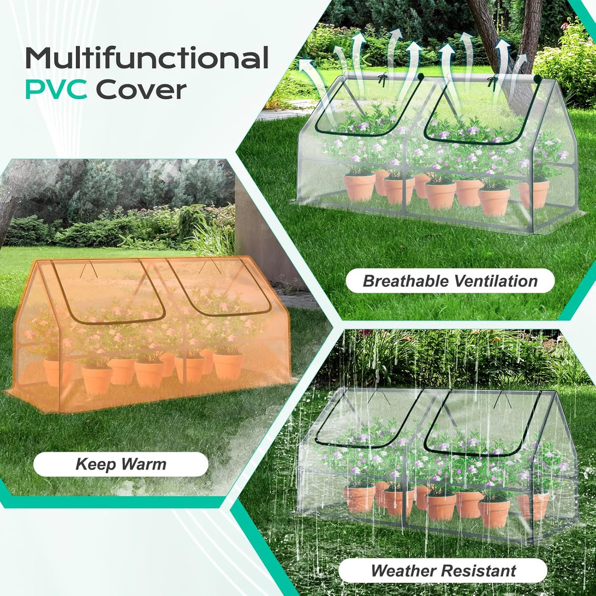 BPS 6x3x3 ft Mini Greenhouse with Transparent PVC Cover UV-Protected Roll-Up Zipper Windows, Ideal