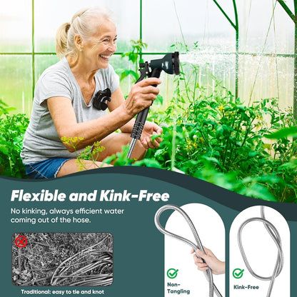 Garden Hose 100 FT with 10-Function Nozzle, Leak-proof Metal Connector Water Hose, No Knots