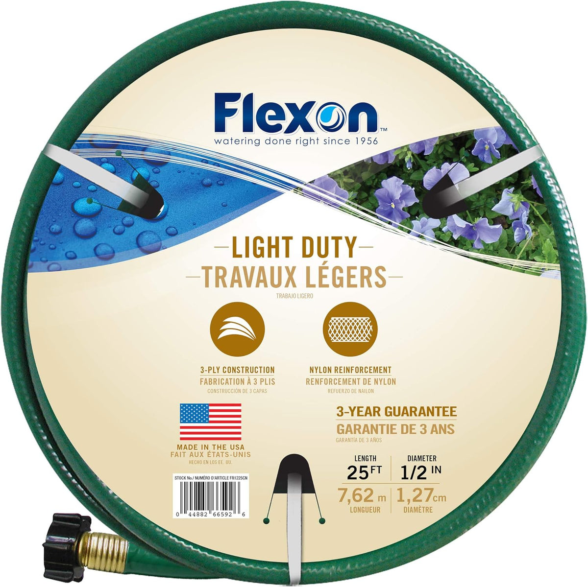 Flexon 1/2" x 25ft Light Duty Garden Hose – Lightweight, Flexible, Kink-Resistant, Durable Vinyl