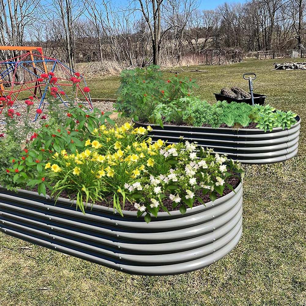 A ANLEOLIFE 6-Pack 4X4X1.5ft & 6X2X1.5ft Deep Root Galvanized Raised Garden Beds Outdoor for