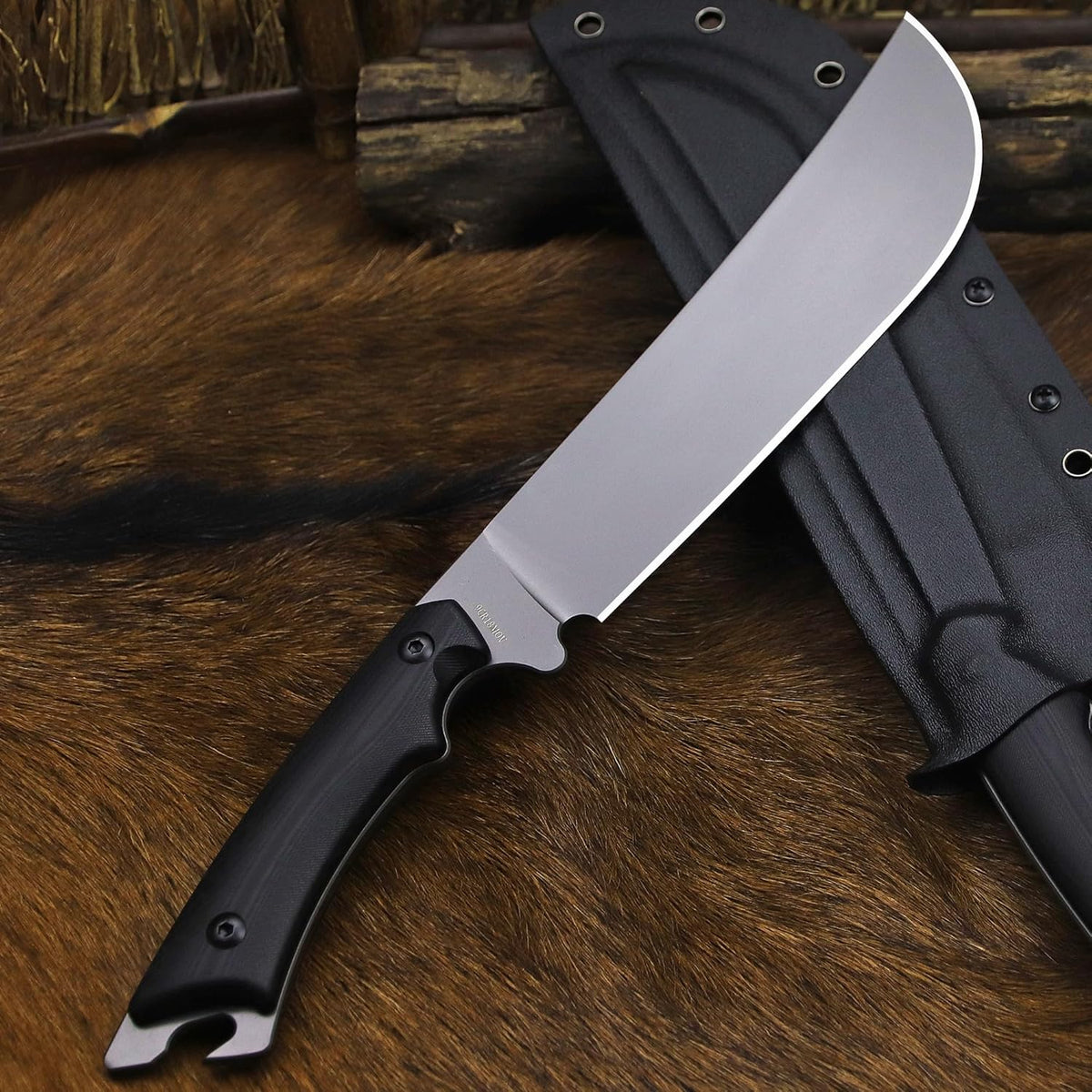 BA-KOR 5MM Full Tang (9CR18MOV) steel 14.1-inch chopping knife+K sheath&5.9-inch cerium igniter can