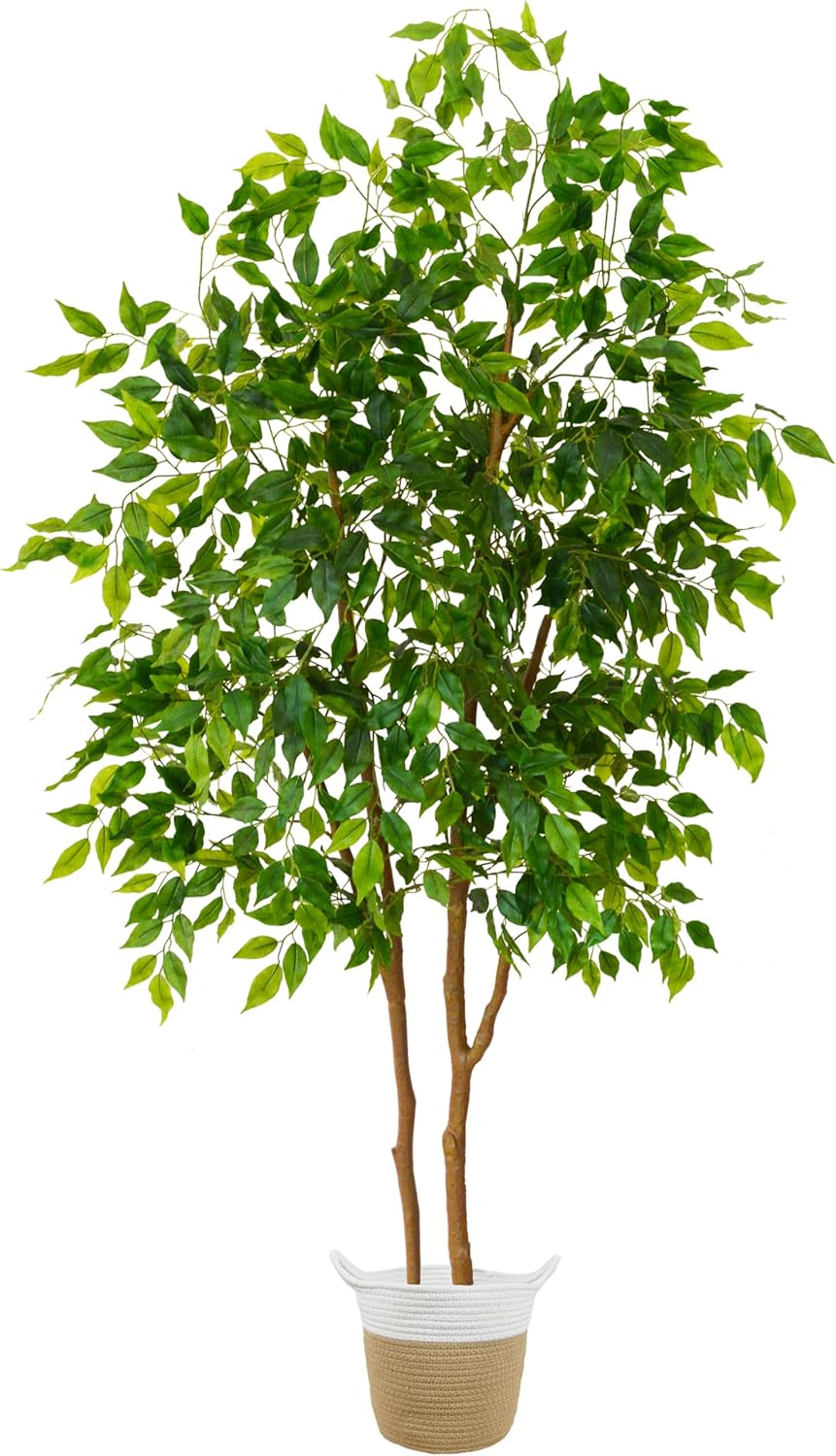 Artificial Ficus Tree, 6ft Tall Fake Ficus Tree with Basket, Faux Plant for Indoor Outdoor Home