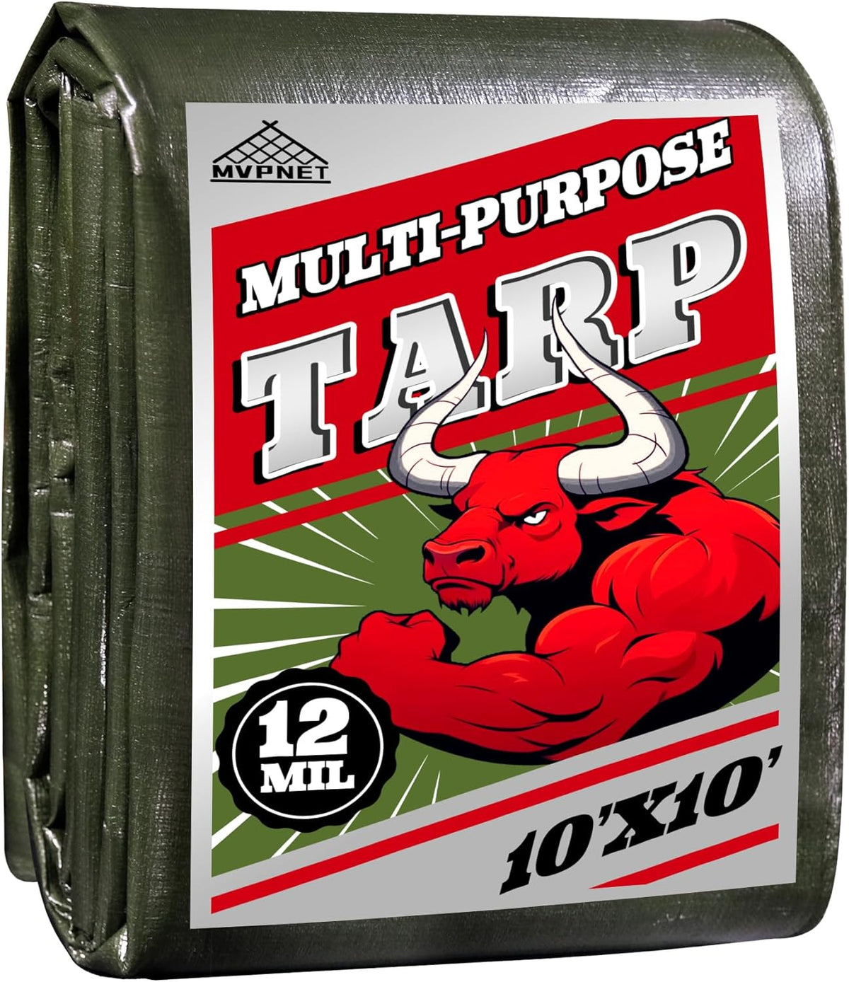 Green/Silver Heavy Duty Waterproof Tarp 10x10FT, 12mil Thick，Multifunctional tarp Whit Tear&Fade