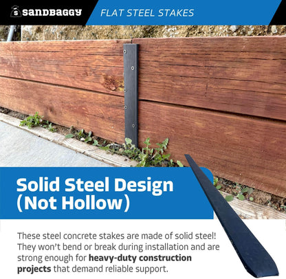 Sandbaggy Flat Steel Stakes for Concrete Forms with Nail Holes - 1.5" Wide - Painted - Removable