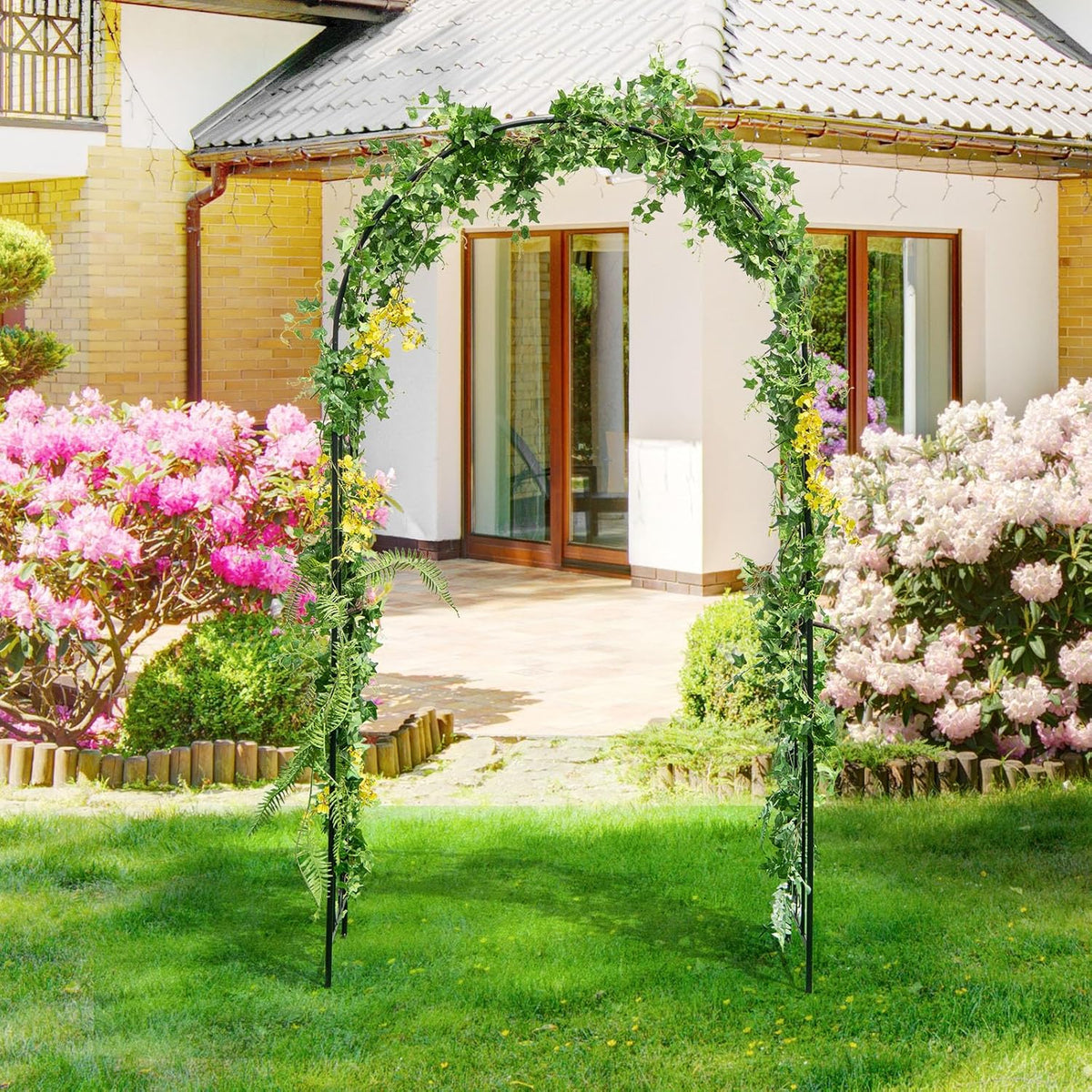 Moccha Garden Arch, 7.2Ft Metal Arbor for Climbing Plants, Vines, Roses, Outdoor Pergola Trellis