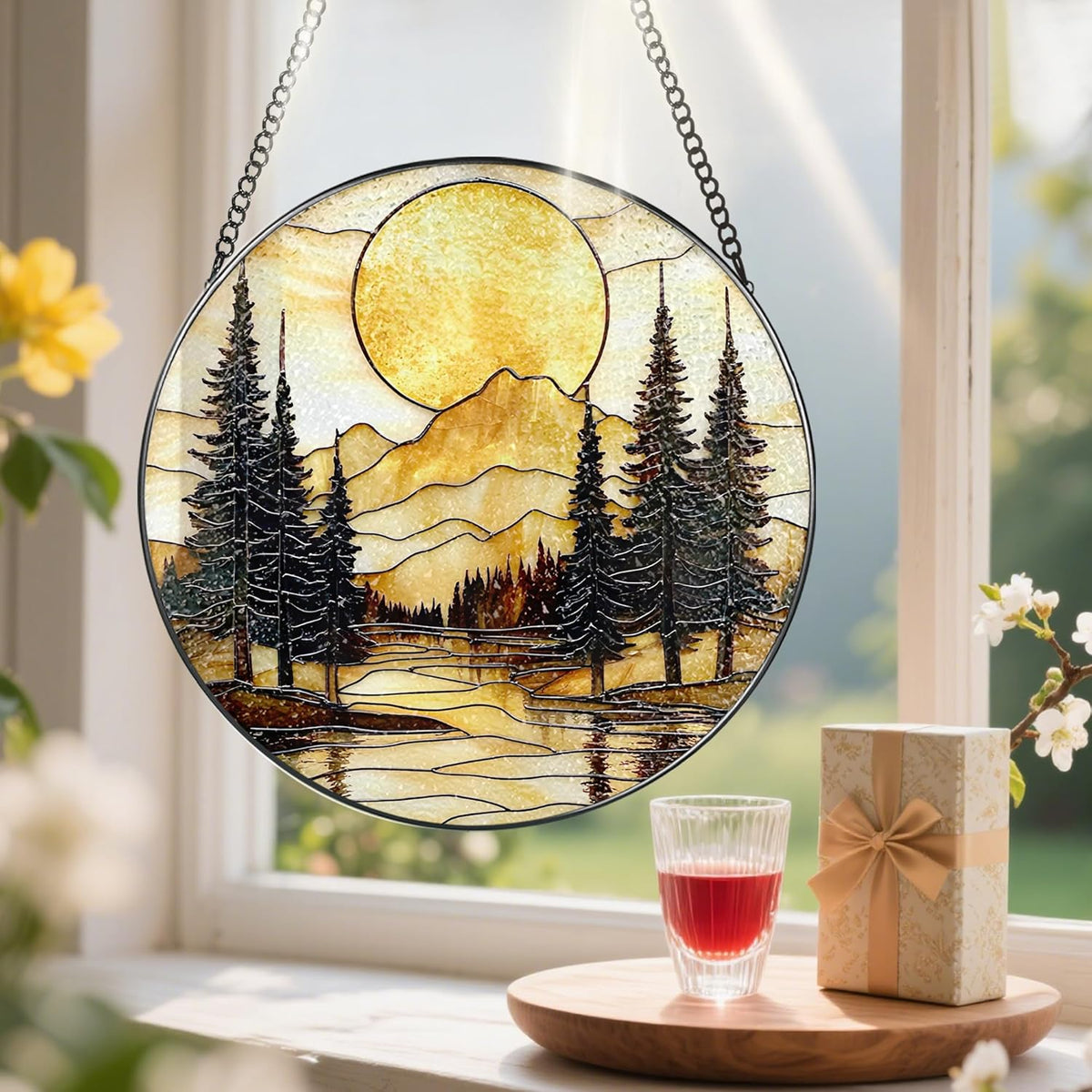 8-Inch Stained Glass Ornament, Stained Glass Window Hanging, Window Hanging Decor Suncatcher