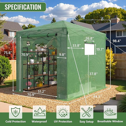 8X6 FT Pop Up Greenhouse,Greenhouse for Outdoors, Portable Walk-in Greenhouses with Roll-Up Zipper