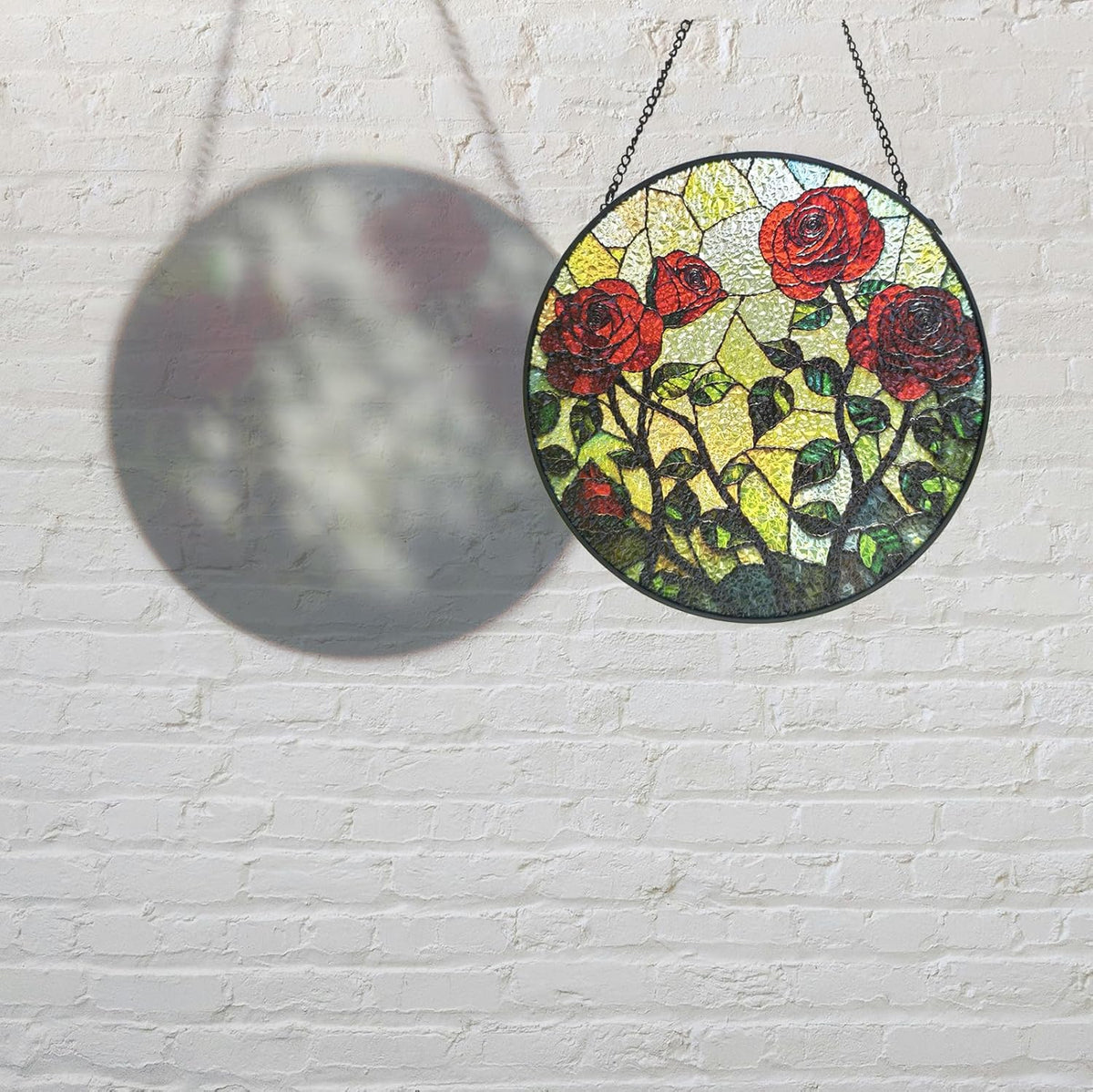 Floral Stained Glass Window Hanging - Rose Design Handmade Suncatcher, Luyseyha 8 Inch Sun Catcher