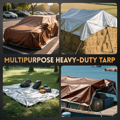 Tarp 20x30 ft Heavy Duty 10mil Silver/Brown 100% Waterproof High Durability Multipurpose Outdoor