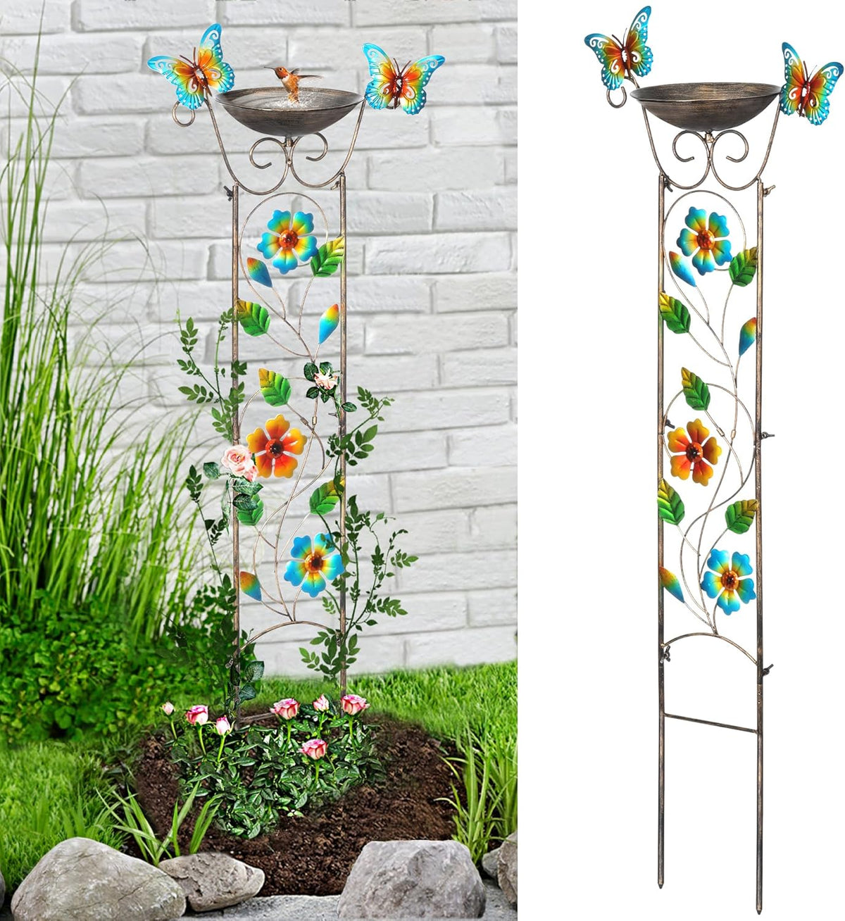 LEWIS&WAYNE Garden Trellis Bird Bath Outdoor, 40 Inch Antique Iron Garden Plant Trellis Decorative
