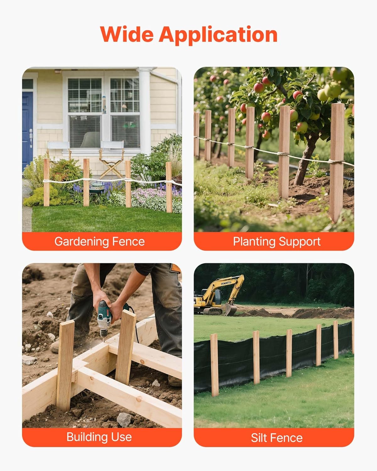 VEVOR Wooden Garden Stakes, 25 Pcs 24 x 0.5 x1.5 in Survey Grading Stakes, Garden Ground Stake with